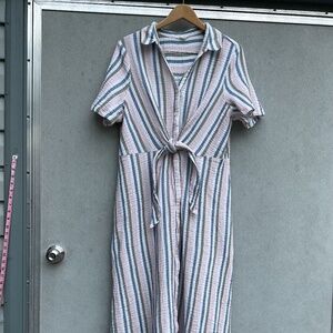 Calson Vacation Tie Front Gauze Shirtdress Size 1X Striped Multicolor Nordstrom